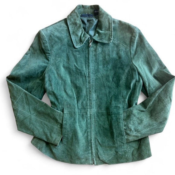 Vintage green suede leather jacket - Picture 2 of 6
